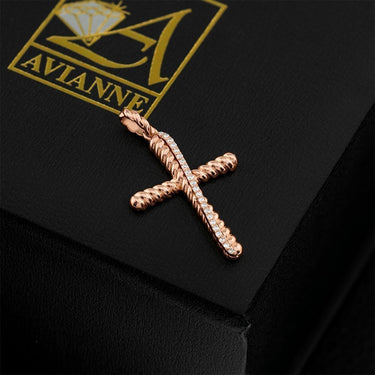 Rose 14k Rose Gold Diamond Cross Pendant 0.18 Ctw